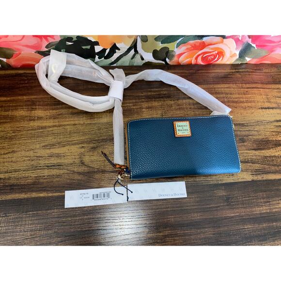Dooney & Bourke Handbags - Dooney & Bourke Teal Pebble Leather Zip Around Crossbody Wallet NWT